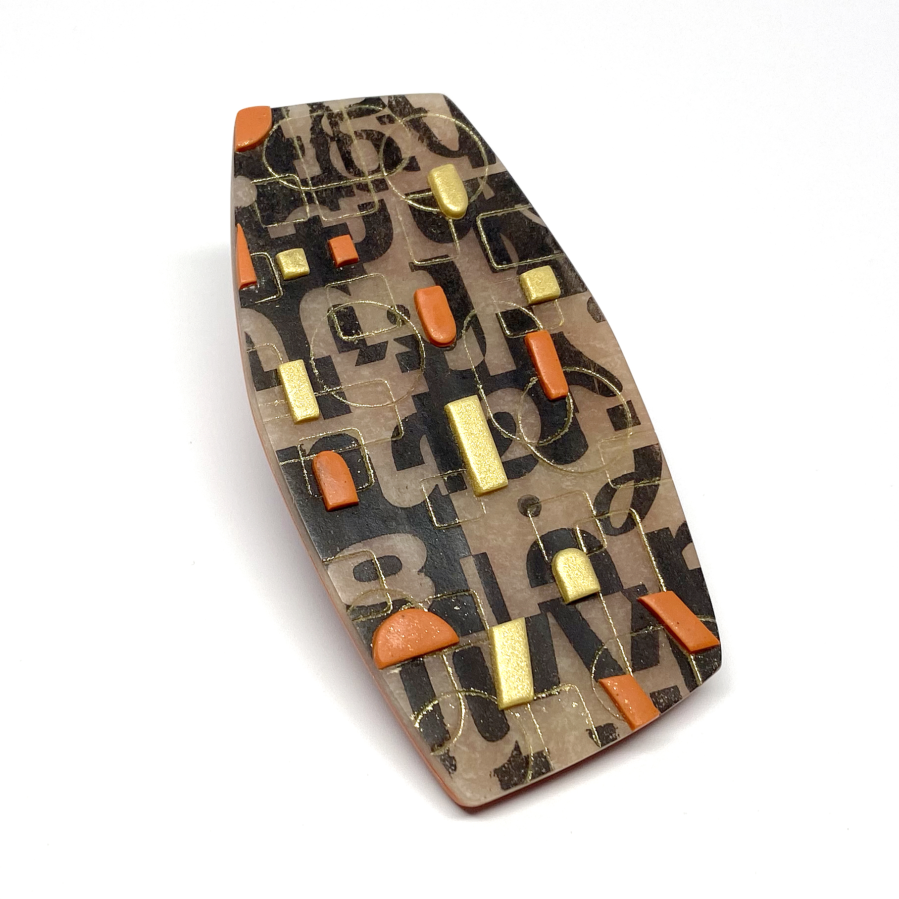 Jand Pellicciotto polymer clay brooch with gold powder